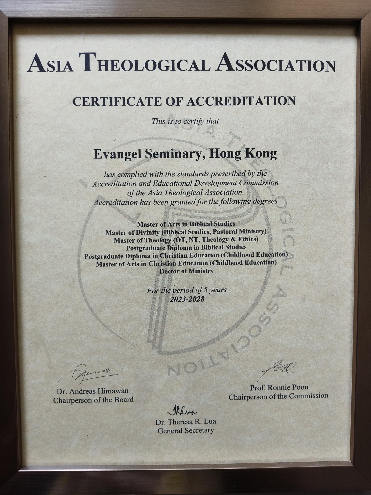 Asia Theological Association Cert